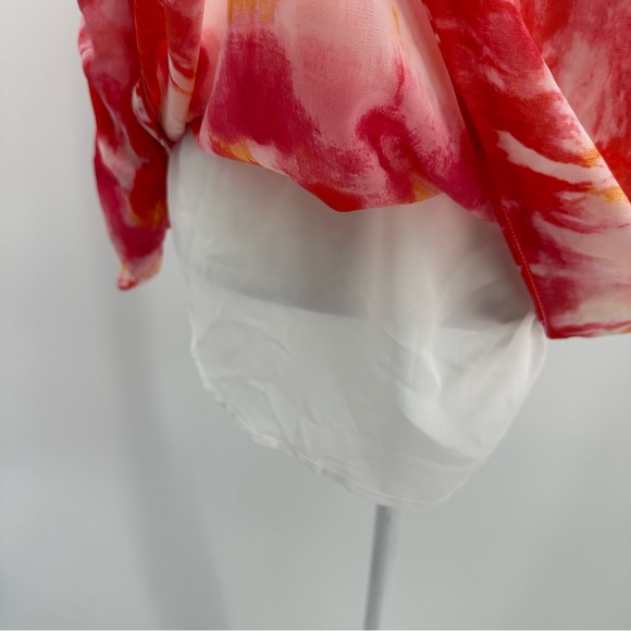 Calvin Klein Cinched Sleeve Chiffon Tie Dye Top Ginger Combo Sz L - Picture 9 of 11